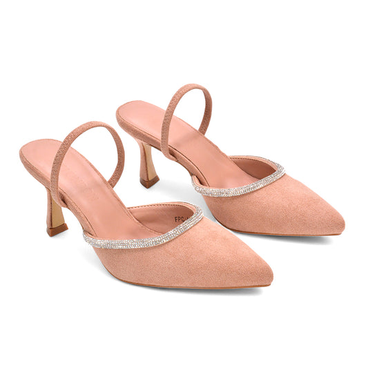 mocha court shoes, ladies mocha diamante heels, Women’s Diamante Slingback Court Shoes, Ladies Mid Heel Pointed Toe Shoes