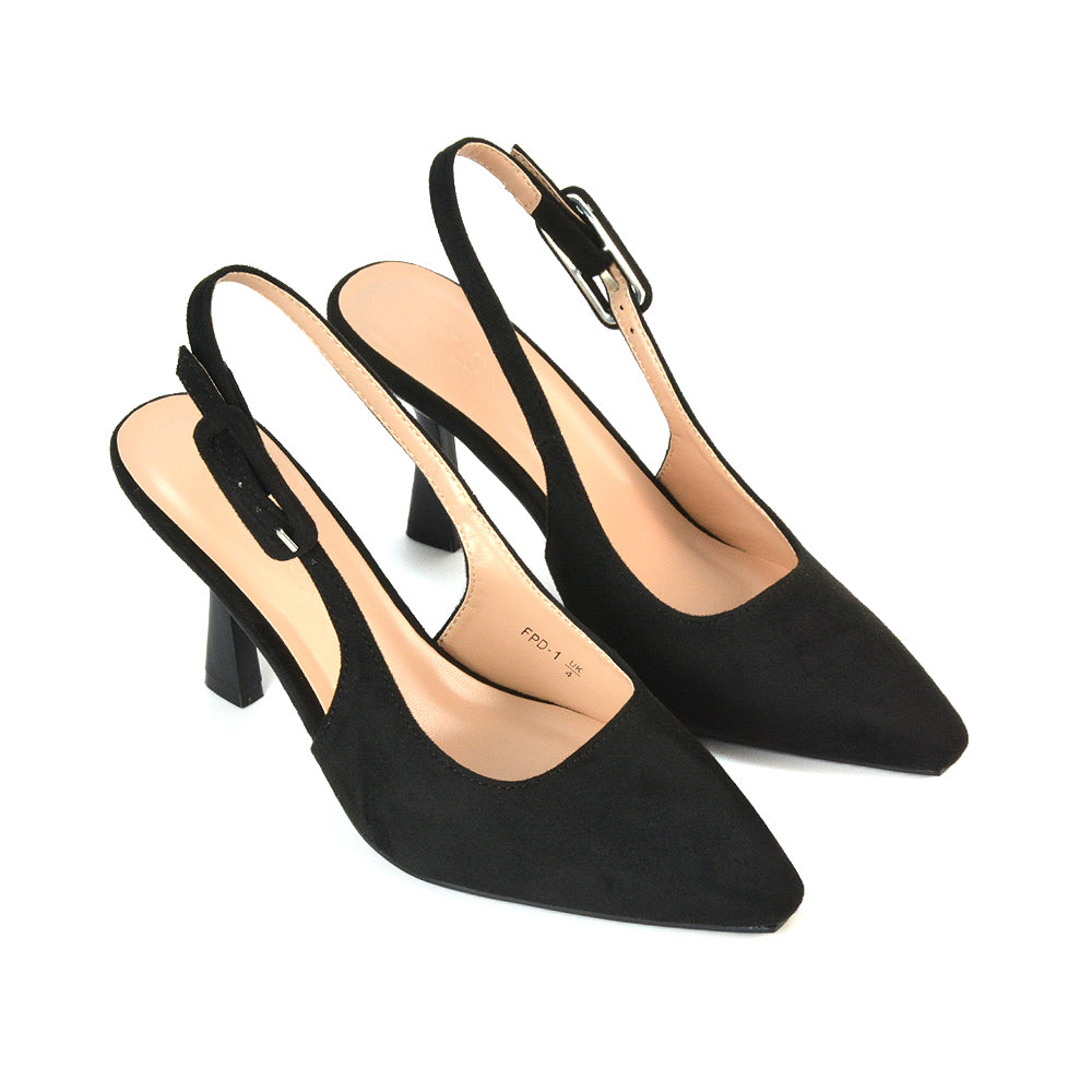Court Heels With Strap, Black Court Heels With Strap, Heeled Court Shoes, Black Heeled Court Shoes