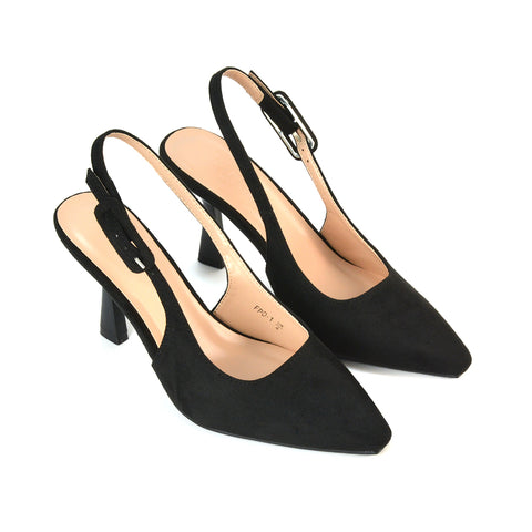 Court Heels With Strap, Black Court Heels With Strap, Heeled Court Shoes, Black Heeled Court Shoes