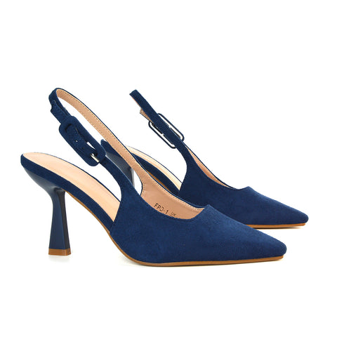 Court Shoes With Slingback Strap, High Heels Navy, Slingback Heels, Heels Closed Toe