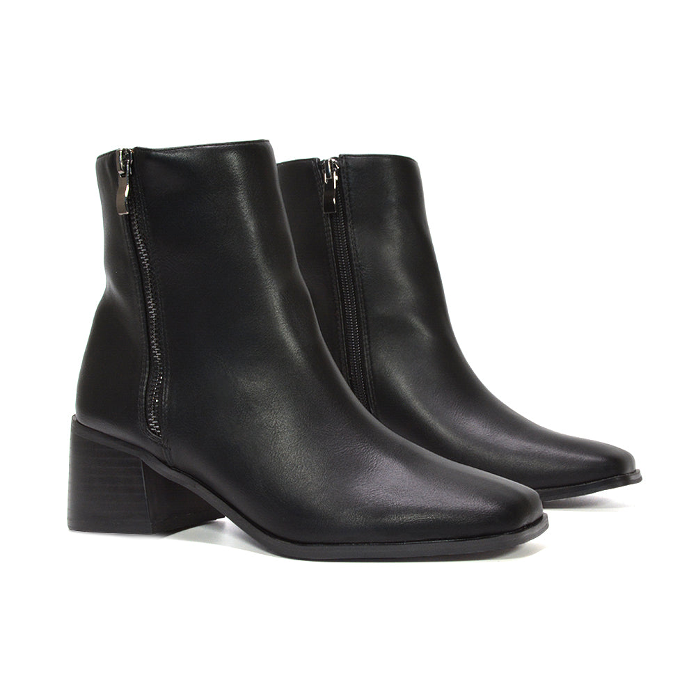 black women's ankle boots, square toe boots
