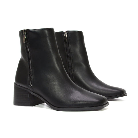 black women's ankle boots, square toe boots