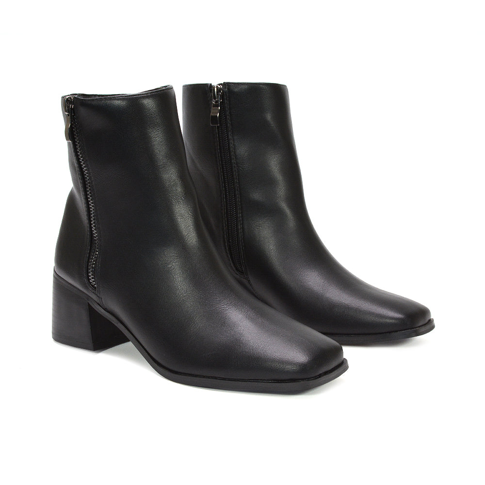 women black synthetic leather boots, women square toe boots, women office boots