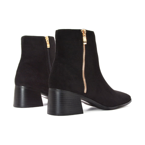 women low heel boots, women pixie boots, women dealer boots, black faux suede boots