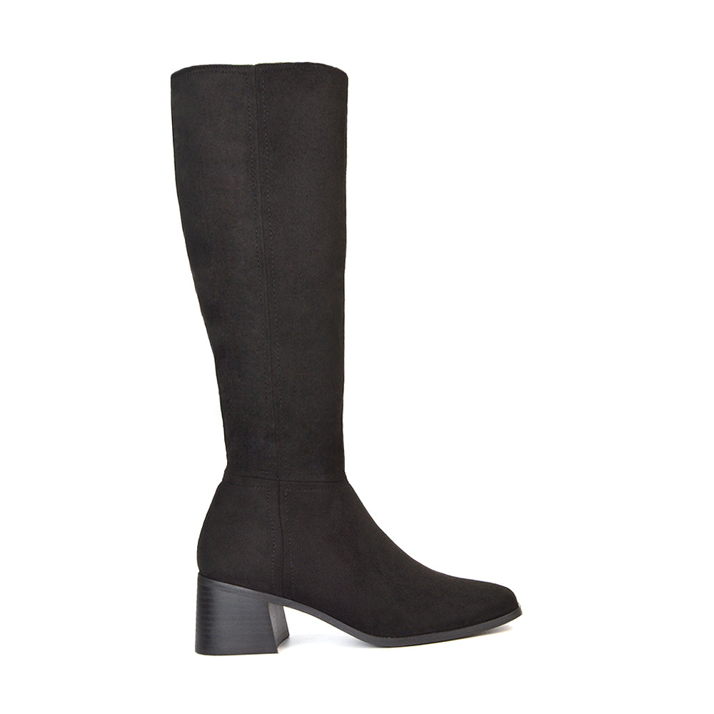 Women's Knee High Boots, Black Faux Suede Knee High Boots UK, Black Faux Suede Knee High Boots For Women, Women's Heeled Boots