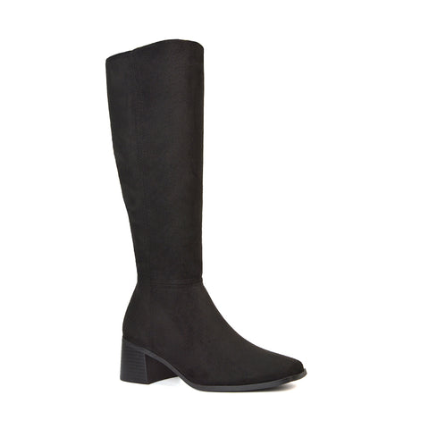 Women's Black Faux Suede Boots, Women's Black Faux Suede Knee High Boots, Black Faux Suede Knee High Boots Heels, Women's Boots