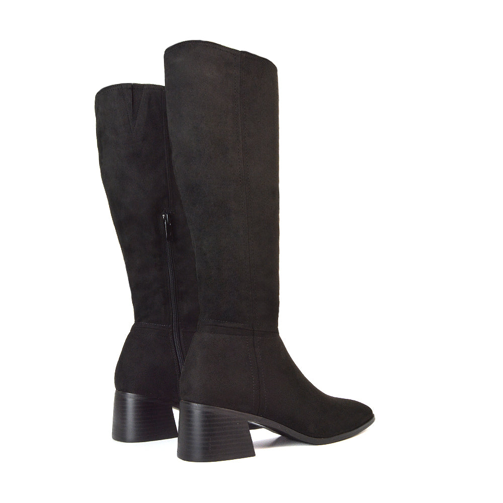 Black Faux Suede Winter Boots, Black Faux Suede Long Boots, Winter Boots, Long Boots