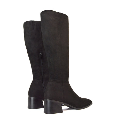 Black Faux Suede Winter Boots, Black Faux Suede Long Boots, Winter Boots, Long Boots