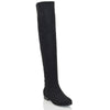 IVY FLAT LOW BLOCK HEEL THIGH HIGH OVER KNEE BOOTS FAUX SUEDE