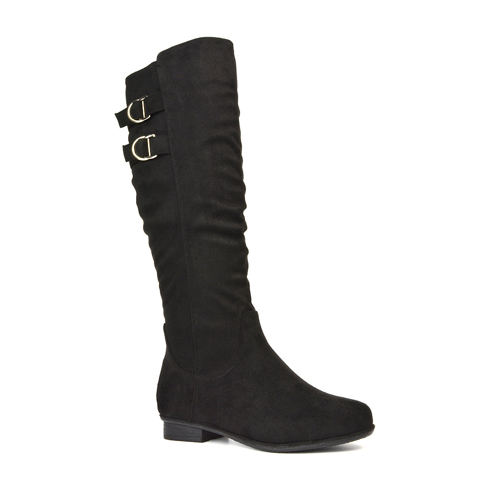 Black Faux Suede Knee High Boots Flat Heel, Black Faux Suede Knee High Boots Flat, Knee High Boots Flat Heel, Knee High Boots Flat