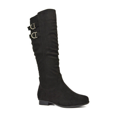 Black Faux Suede Knee High Boots Flat Heel, Black Faux Suede Knee High Boots Flat, Knee High Boots Flat Heel, Knee High Boots Flat