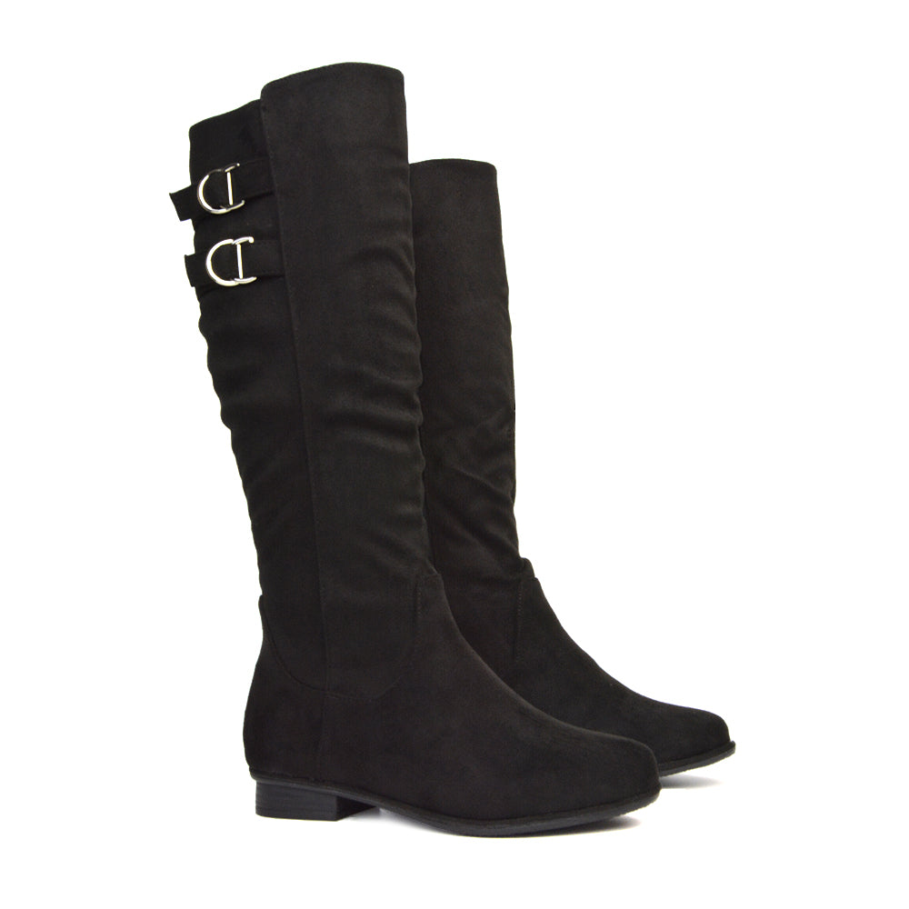 Black Flat Boots, Black Boots, Black PU Boots, Black Flat Knee High Boots