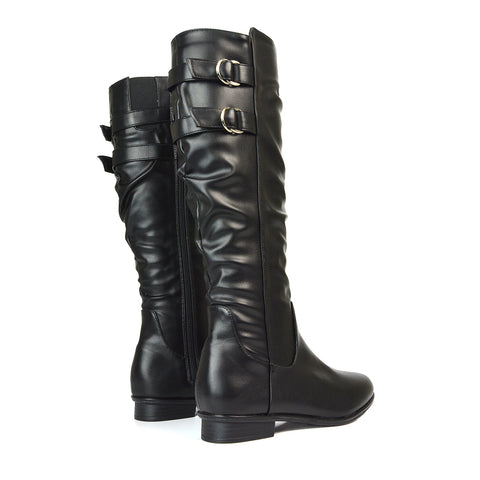 Black Knee High Boots, Black Flat Heel Boots, Black Slouchy Boots, Black Slouchy Knee High Boots