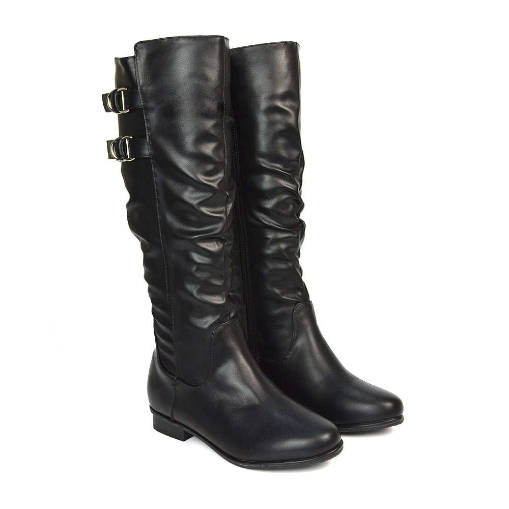 Black Knee High Slouch Boots, Slouchy Boots, Black Buckle Knee High Boots, Black Buckle Booyd