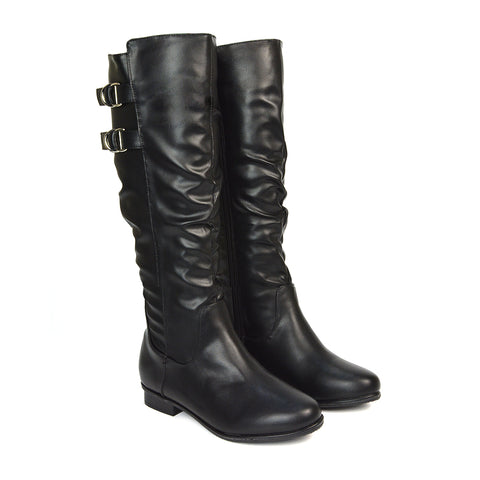 Black Knee High Slouch Boots, Slouchy Boots, Black Buckle Knee High Boots, Black Buckle Booyd