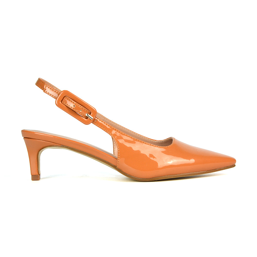Apricot Pointed Toe Court Heels, Apricot Slingback Kitten Heels, Apricot Low Kitten Heels