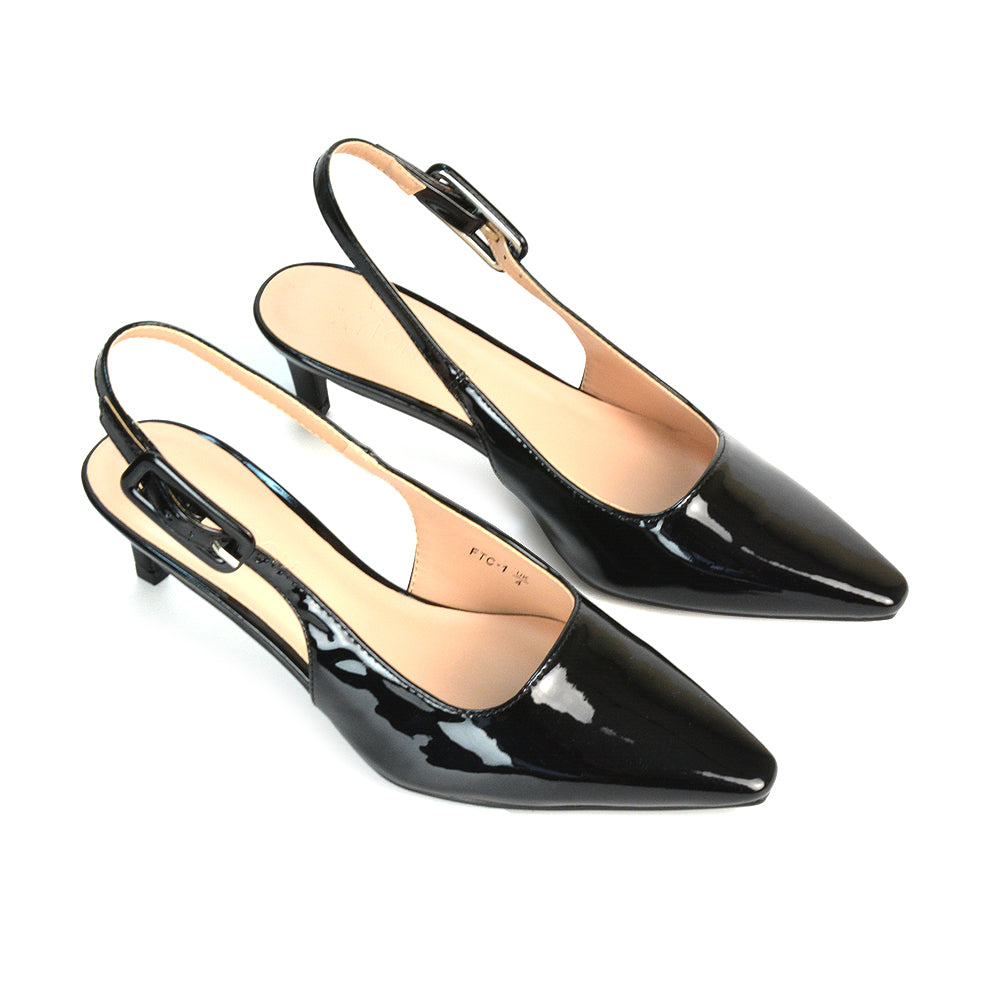Black Pointed Toe Court Heels, Black Slingback Kitten Heels, Black Low Kitten Heels