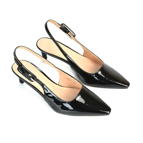Black Pointed Toe Court Heels, Black Slingback Kitten Heels, Black Low Kitten Heels
