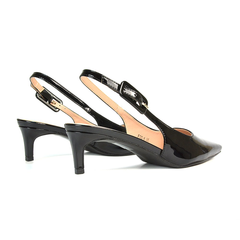 Black Low Heel Court Shoes, Black Low Heel Kitten Heels, Black Kitten Heel Shoes, Black Point Toe Heels