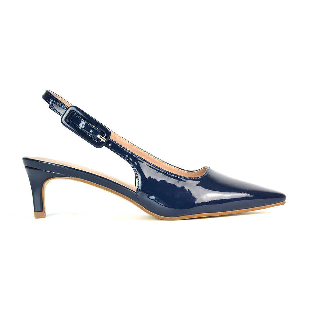 Navy Pointed Toe Court Heels, Navy Slingback Kitten Heels, Navy Low Kitten Heels
