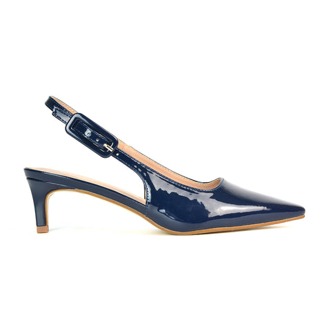 Navy Pointed Toe Court Heels, Navy Slingback Kitten Heels, Navy Low Kitten Heels