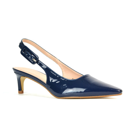 Navy Pointed Heels, Navy Strappy Heels, Navy Strappy Kitten Heels, Navy Strappy Court Shoes
