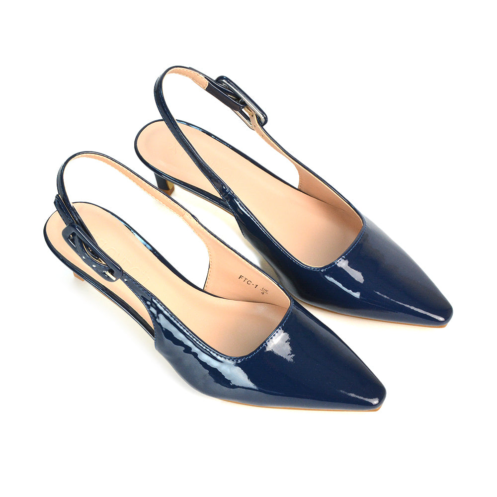Navy Low Heel Court Shoes, Navy Low Heel Kitten Heels, Navy Kitten Heel Shoes, Navy Point Toe Heels