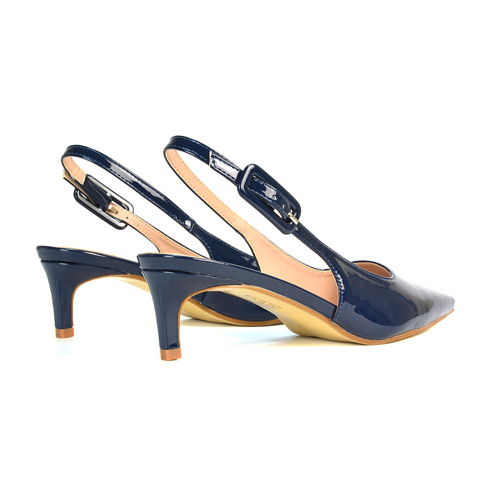 Navy Pointed Toe Heels Low Heels, Women's Heels, Ladies Heels, Comfy Kitten Heels