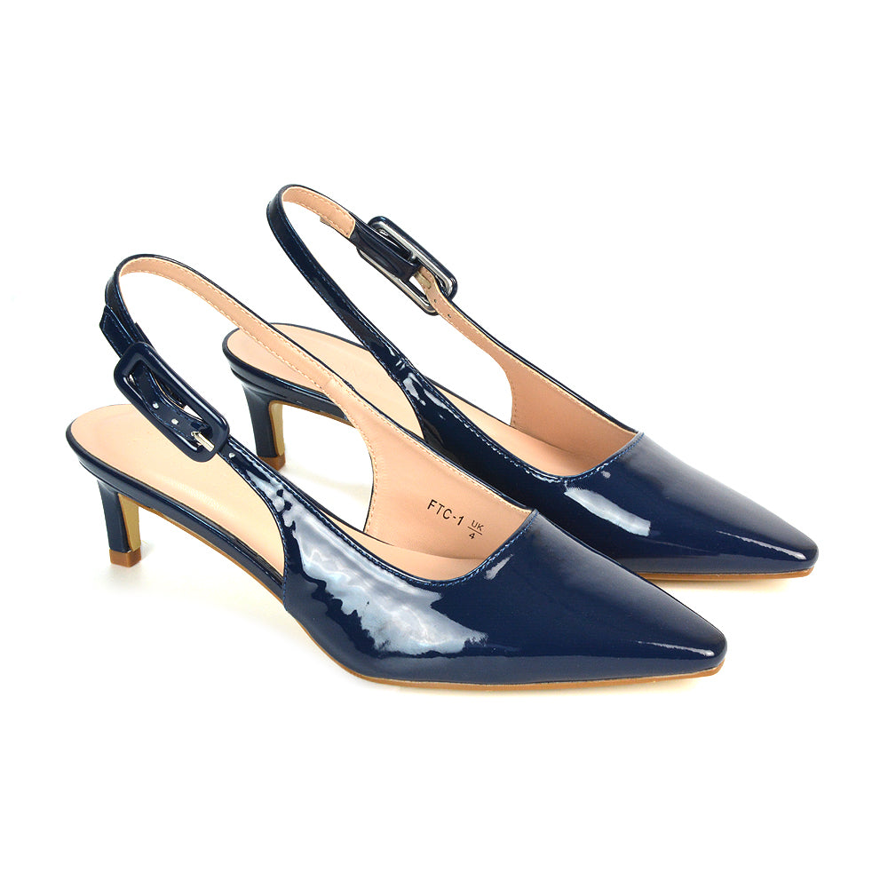Navy Court Heels, Navy Slingback Heels, Navy Pointed Toe Heels, Navy Pointed Toe Kitten Heels