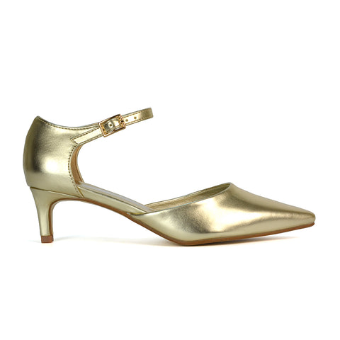 Gold Closed Toe Kitten Heels, Gold Closed Toe Heels, Women's Court Shoes, Women's Heels