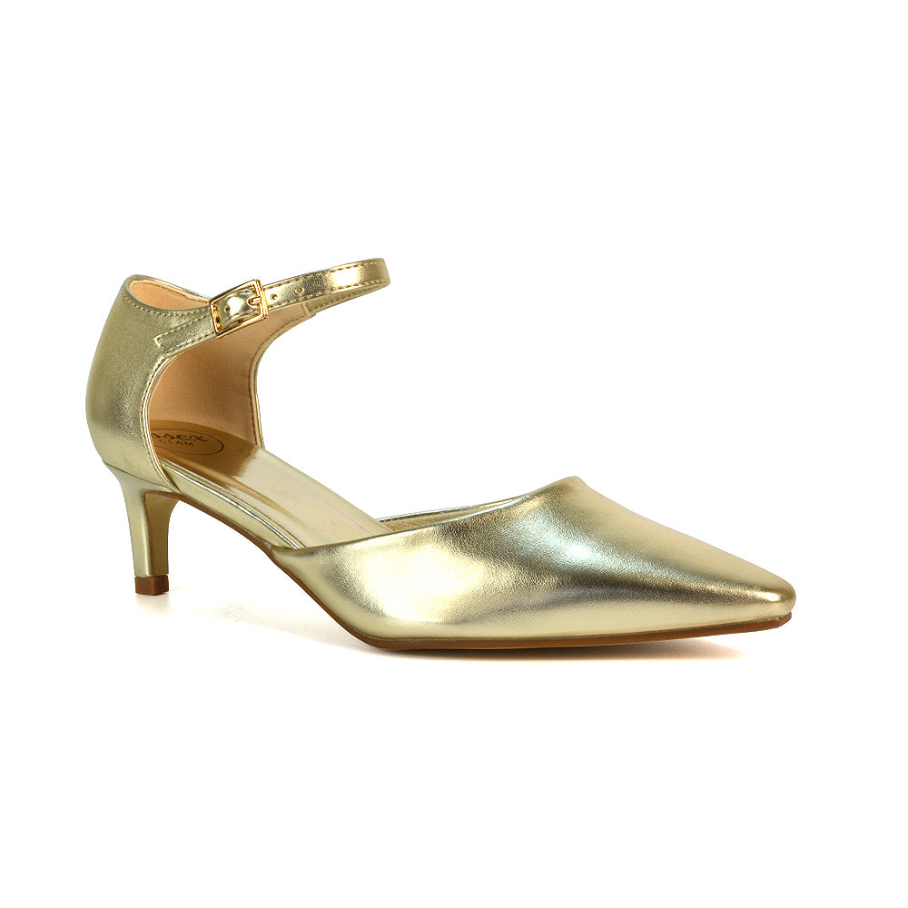 Gold Kitten Heel Court Shoes, Gold Kitten Heel Shoes, Pointed Kitten Heels Shoes, Kitten Heels