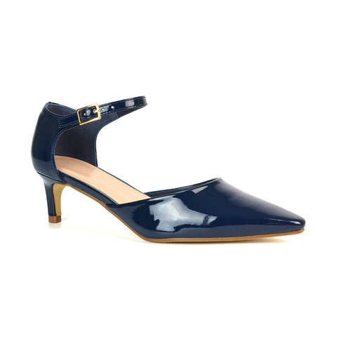 Navy Kitten Heel Court Shoes, Navy Pointed Toe Court Shoes, Navy Pointed Toe Kitten Heels, Navy Low Heel Court Shoes
