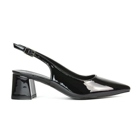 Black Patent Pointed Toe Court Shoes, Black Patent Slingback Court Shoes, Pointed Toe Court Shoes, Slingback Court Shoes