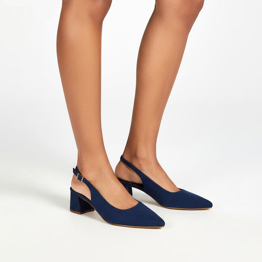 navy block heel court shoes