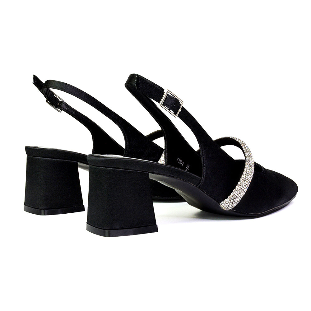 black bridal heels, black bridal block heels, black block heels for bridal wear, Slingback party heels