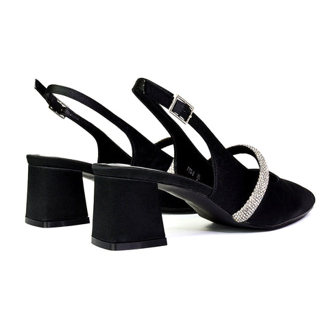 black bridal heels, black bridal block heels, black block heels for bridal wear, Slingback party heels
