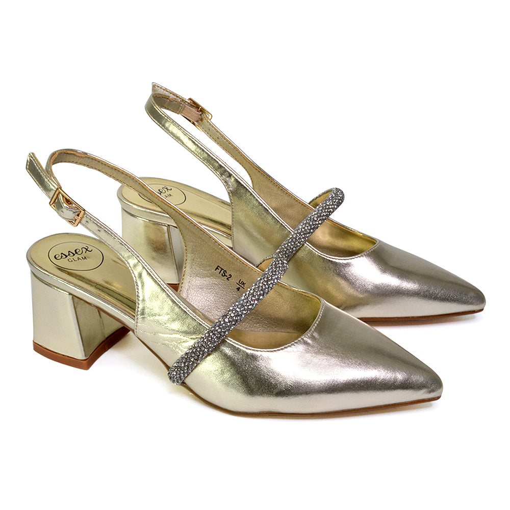 gold bridal heels, gold bridal block heels, gold block heels for bridal wear, Slingback party heels