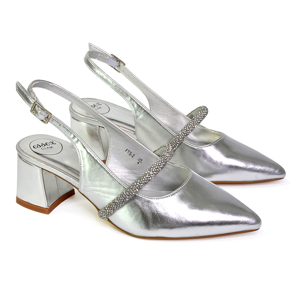 silver bridal heels, silver bridal block heels, silver block heels for bridal wear, Slingback party heels