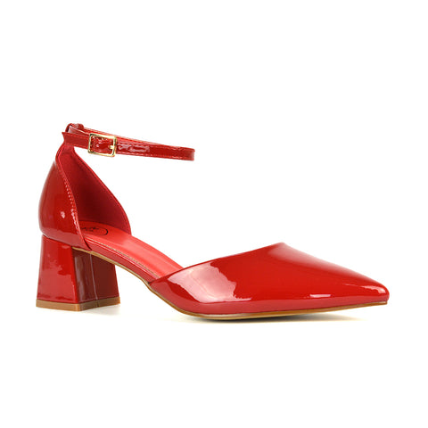 Ankle Strap Shoes Block Heel Shoes, Red Ankle Strap Shoes Block Heel Shoes, Strappy Block Heel Sandals For Women, Red Strappy Block Heel Sandals For Women