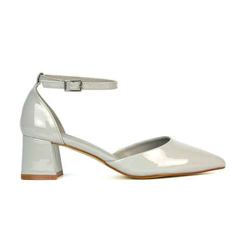 Ankle Strap Shoes Block Heel Shoes, Gray Ankle Strap Shoes Block Heel Shoes, Strappy Block Heel Sandals For Women, Gray Strappy Block Heel Sandals For Women