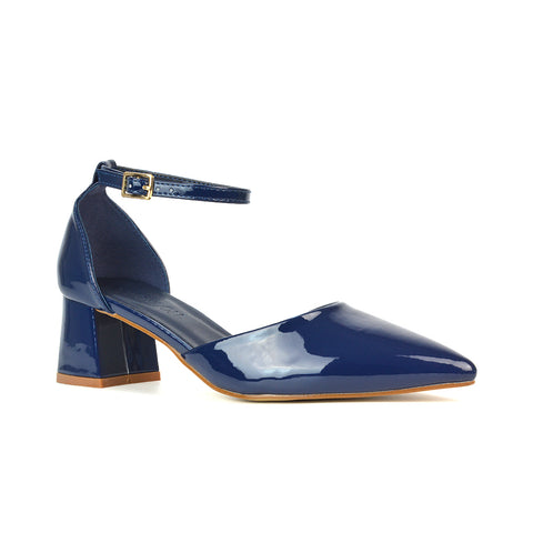 Ankle Strap Shoes Block Heel Shoes, Navy Ankle Strap Shoes Block Heel Shoes, Strappy Block Heel Sandals For Women, Navy Strappy Block Heel Sandals For Women