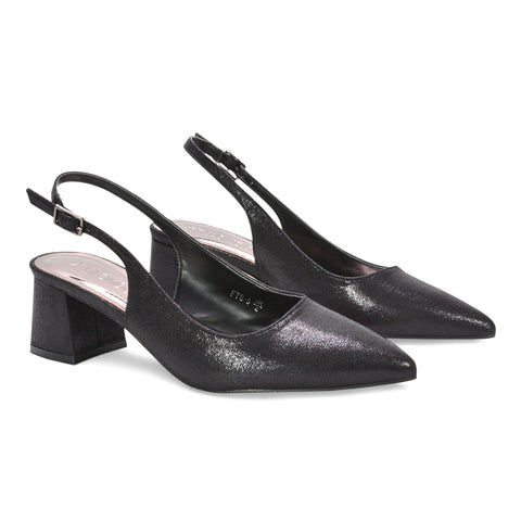 mid block heel slingbacks, pointed toe slingbacks, wedding guest heels, black shimmer pumps, black heels, black mid heels