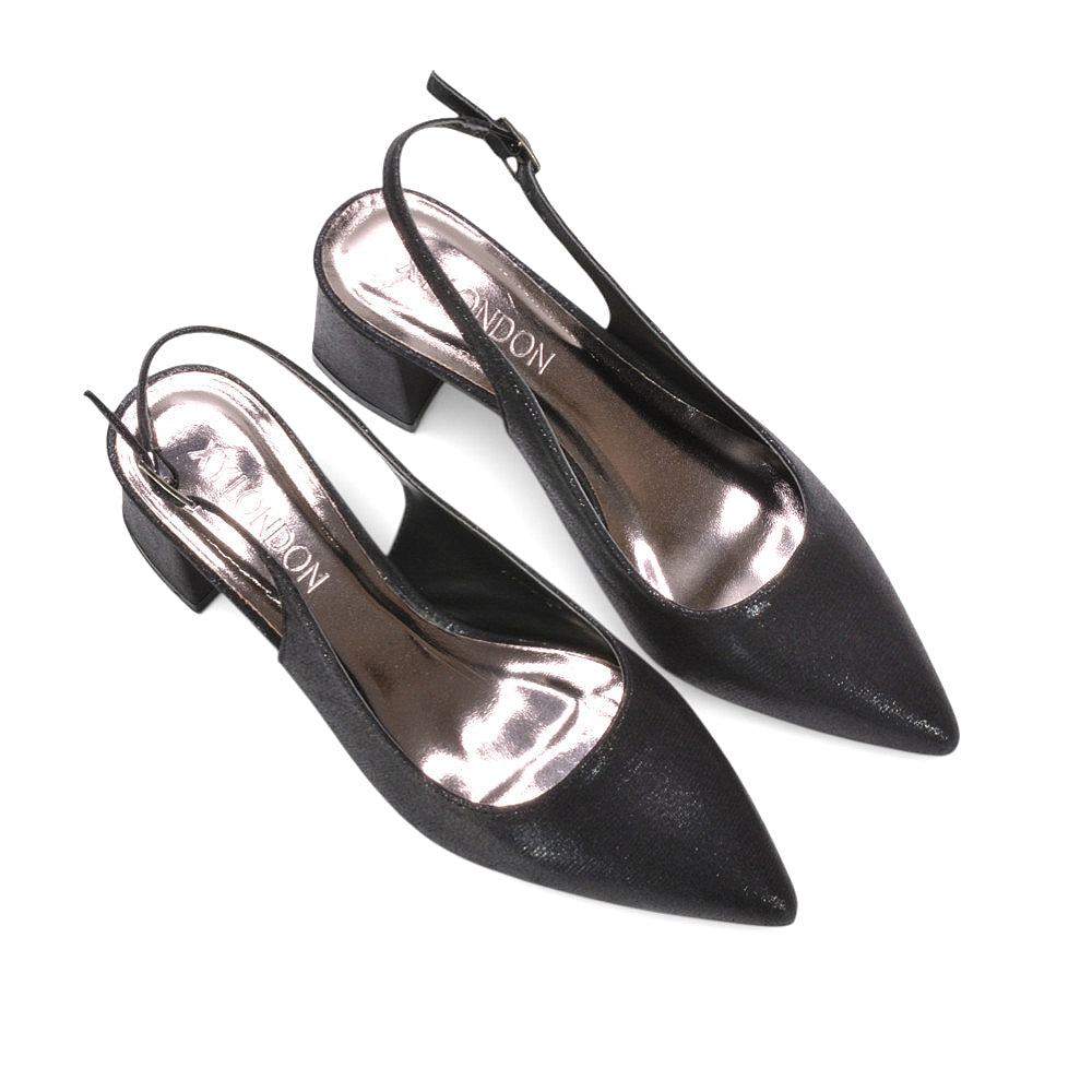 sparkling slingback heels, low to mid heel dress shoes, bridal shimmer heels, stable block heel pumps, black slingback mid heels, black slip on heels