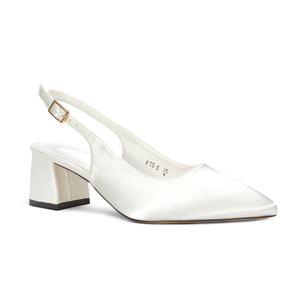 ivory block heel wedding shoes UK, women's ivory pointed toe slingback heels, ivory court shoes