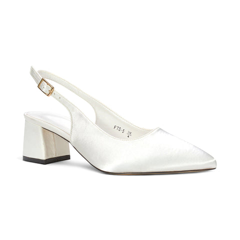 ivory block heel wedding shoes UK, women's ivory pointed toe slingback heels, ivory court shoes