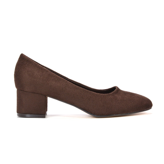 Brown low block heel court shoes, Women's brown low block heel round toe court shoes
