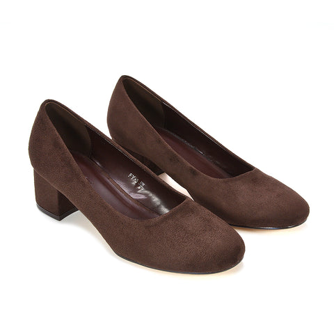 Brown block heel shoes for women, Comfortable brown court shoes