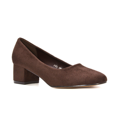 Brown classic court shoes, Brown block heel court shoes for work