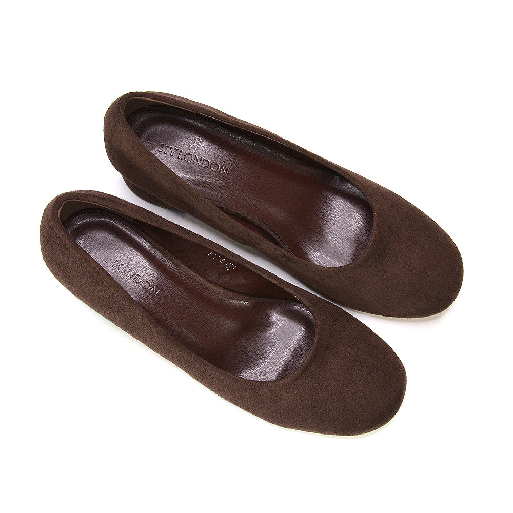 Comfortable brown low heel office shoes, Brown slip on court shoes