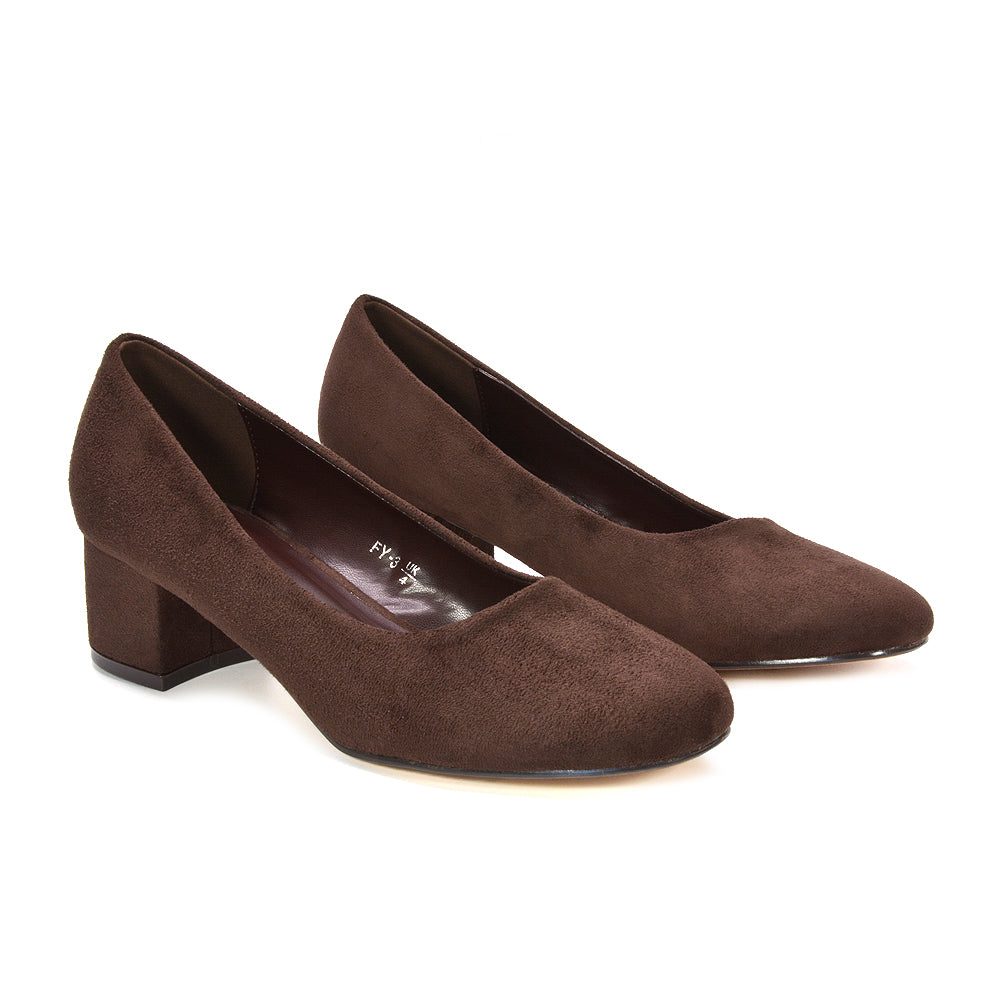 Women's brown round toe formal shoes, Brown low heel shoes